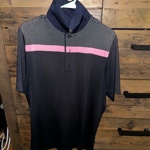 Men’s athletic fit Footjoy shirt navy pink/white stripes